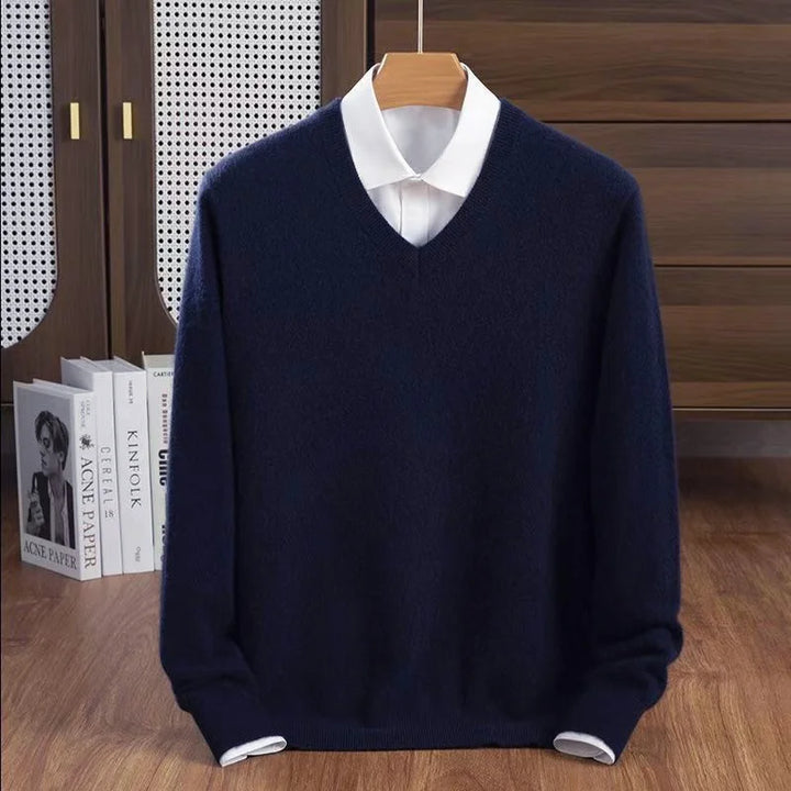 Saint Aurell Milan Cashmere V-Neck Sweater Lightweight Everyday Knit