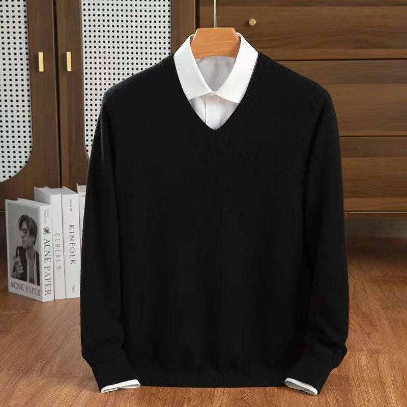 Saint Aurell Milan Cashmere V-Neck Sweater Lightweight Everyday Knit