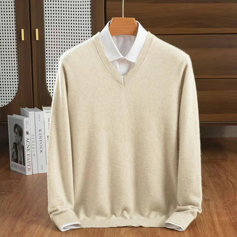 Saint Aurell Milan Cashmere V-Neck Sweater Lightweight Everyday Knit