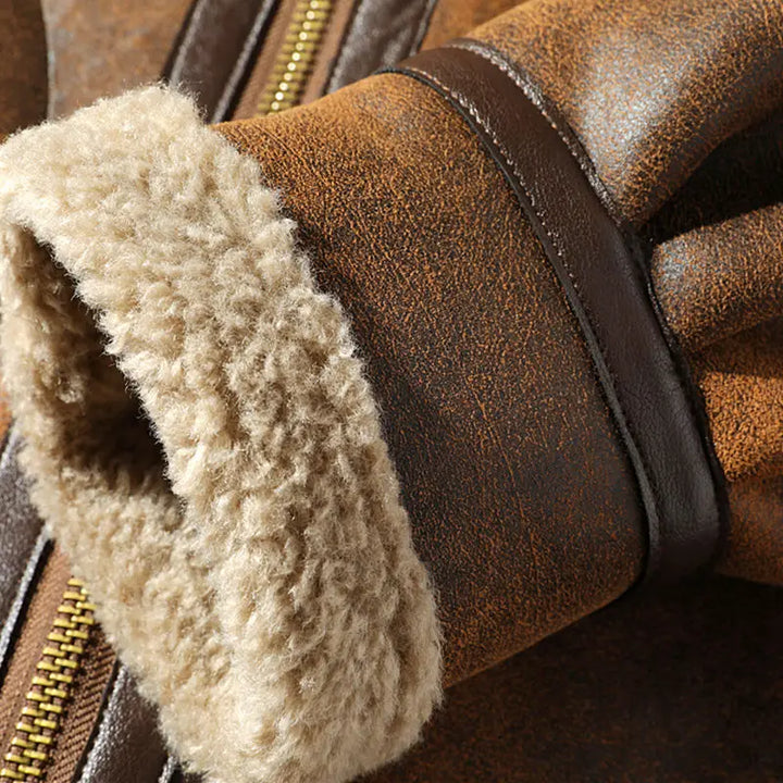 Saint Aurell Aldrich Aviator Jacket Faux-Shearling Suede Brown