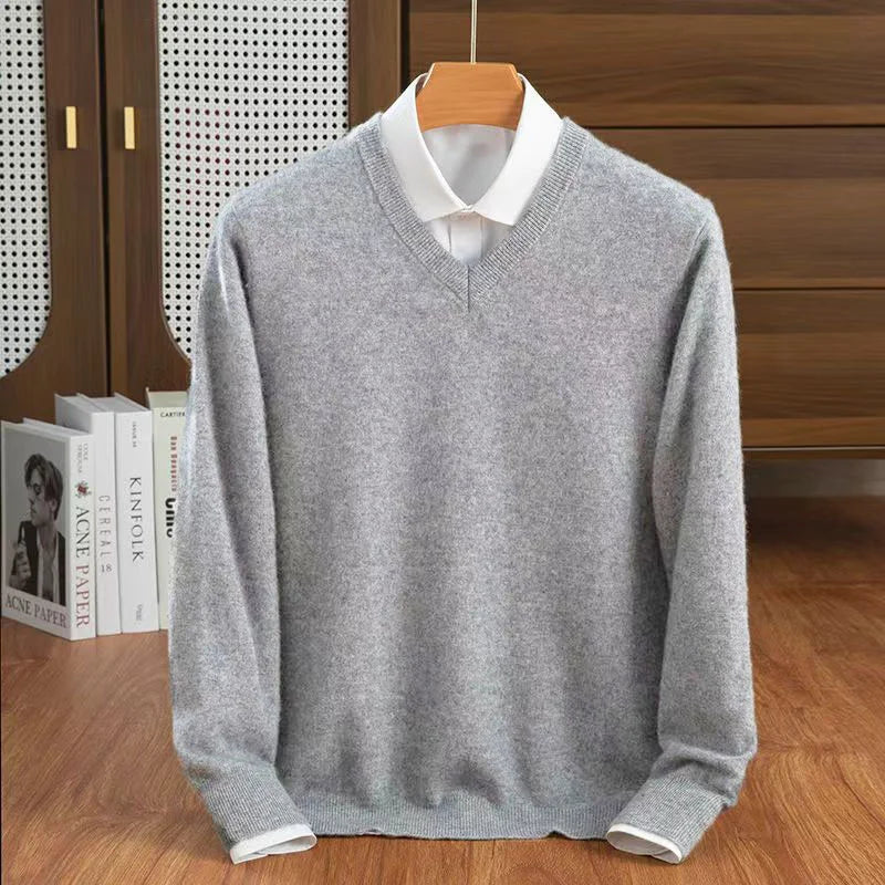 Saint Aurell Milan Cashmere V-Neck Sweater Lightweight Everyday Knit