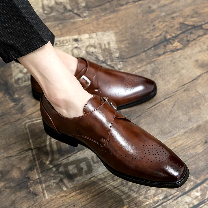 Elliot &amp; Stone Ashford Monk Strap Dress Shoes Perforated Toe