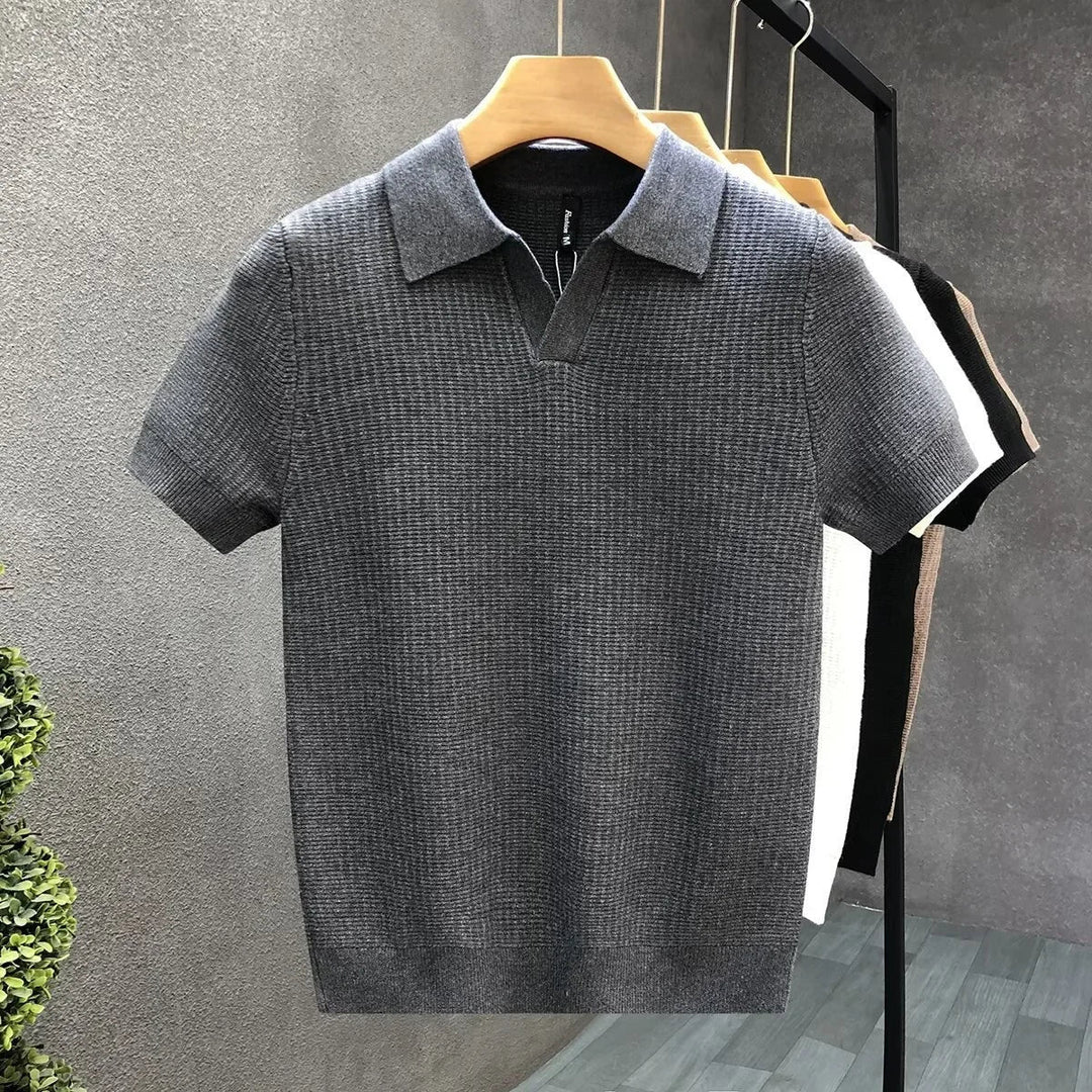 Elliot &amp; Stone Alden Knit Polo Textured Open Collar Shirt
