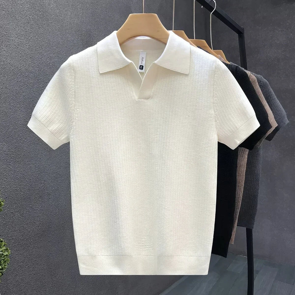 Elliot & Stone Alden Knit Polo Textured Open Collar Shirt