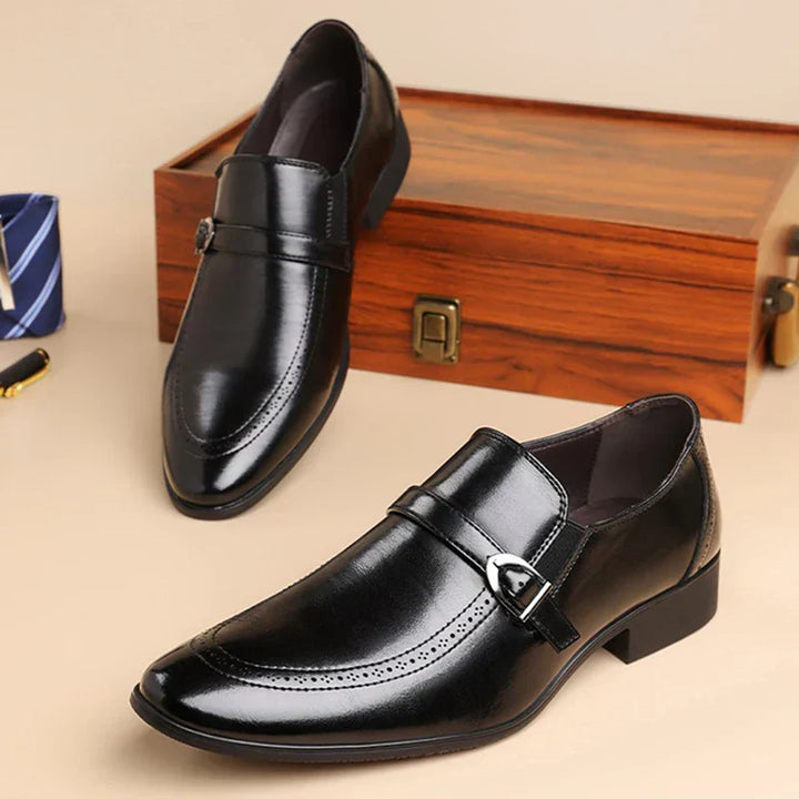 Saint Aurell Harrison Leather Monk Strap Loafers Pointed Toe