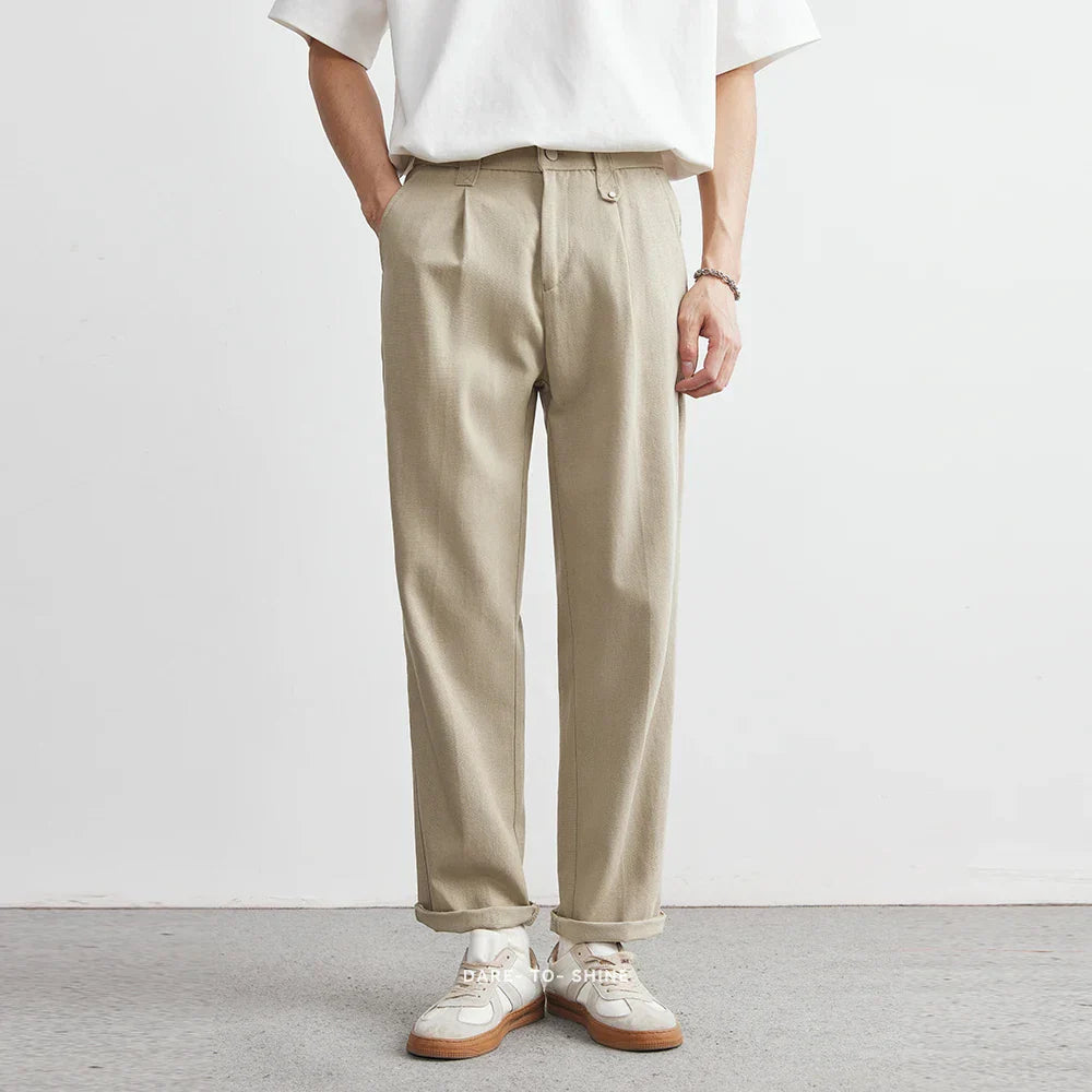 Saint Aurell Osaka Men's Pleated Straight-Leg Casual Pants