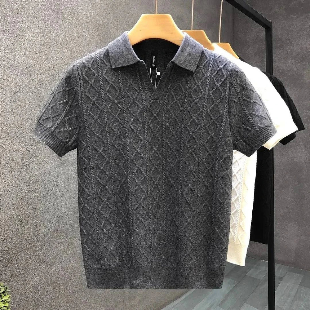Elliot & Stone Blaise Diamond Knit Cotton Polo Shirt