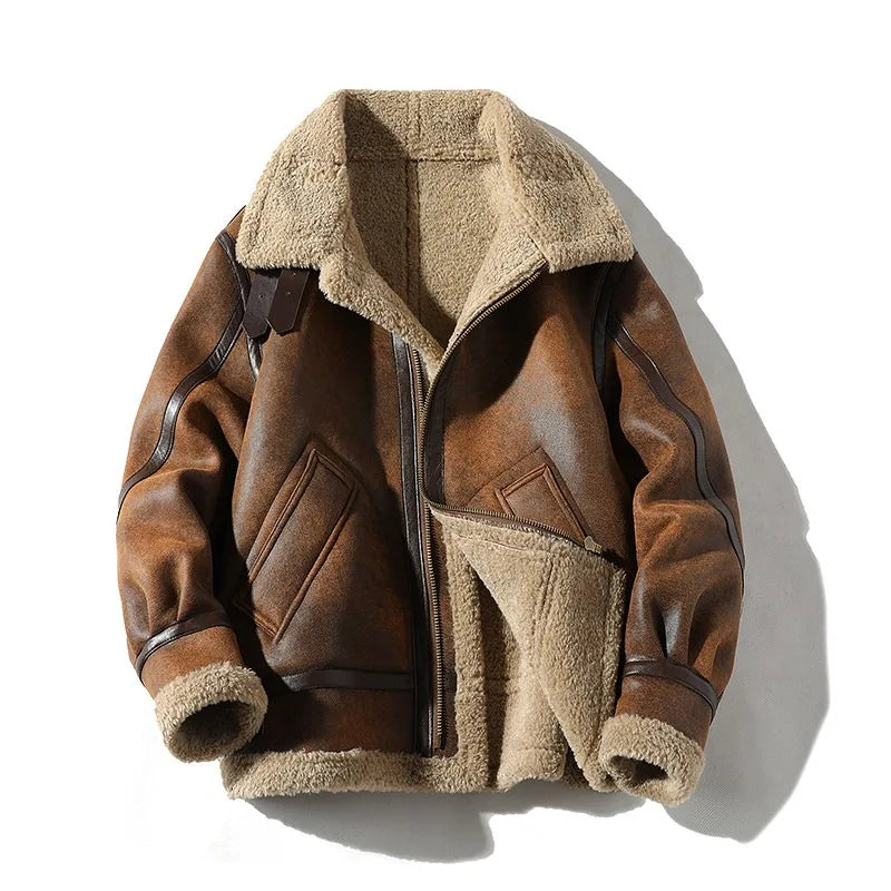 Saint Aurell Aldrich Aviator Jacket Faux-Shearling Suede Brown