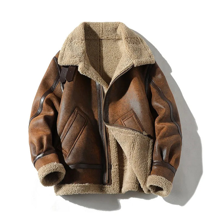Saint Aurell Aldrich Aviator Jacket Faux-Shearling Suede Brown