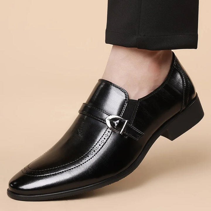 Saint Aurell Harrison Leather Monk Strap Loafers Pointed Toe