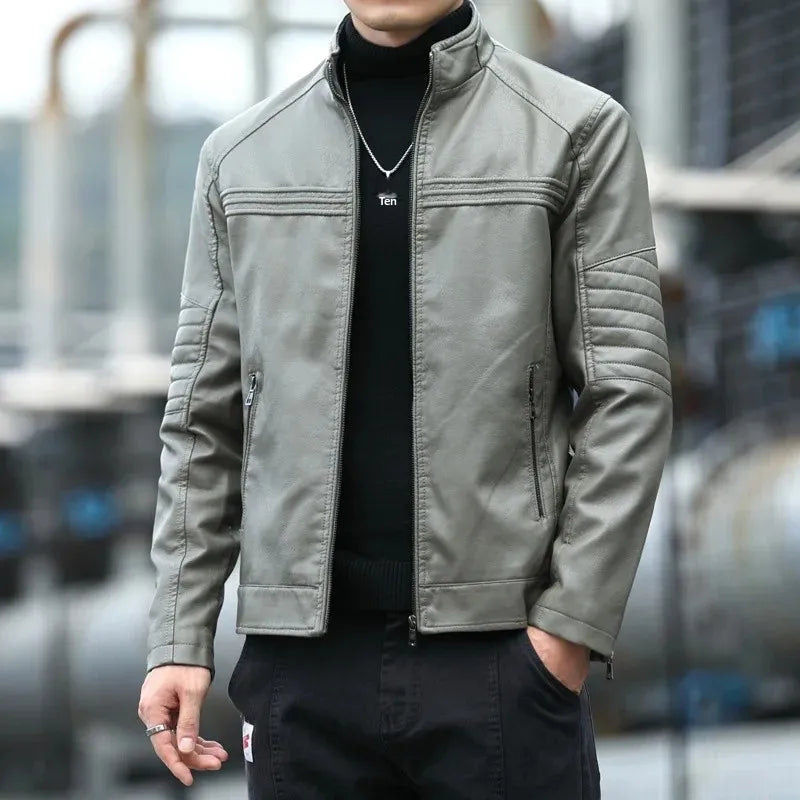 Saint Aurell Ryder Leather Jacket With Stand Collar