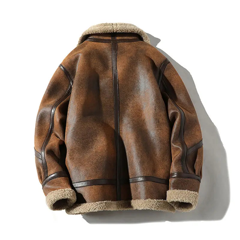Saint Aurell Aldrich Aviator Jacket Faux-Shearling Suede Brown