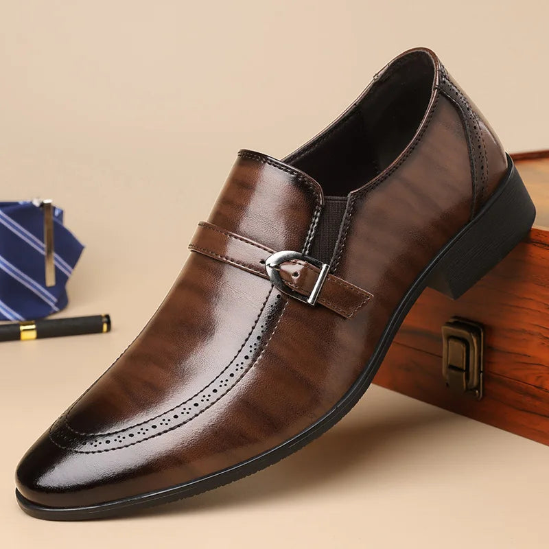 Saint Aurell Harrison Leather Monk Strap Loafers Pointed Toe