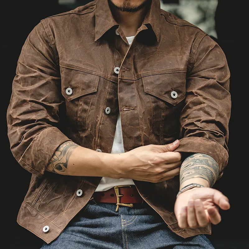 Saint Aurell NightSky Tin Cloth Cruiser Jacket Khaki Waxed Cotton