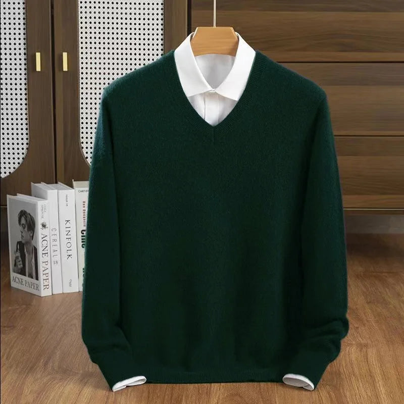 Saint Aurell Milan Cashmere V-Neck Sweater Lightweight Everyday Knit