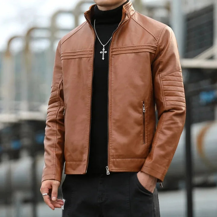 Saint Aurell Ryder Leather Jacket With Stand Collar