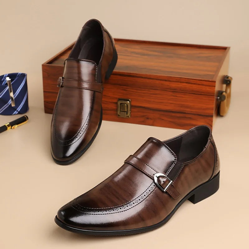 Saint Aurell Harrison Leather Monk Strap Loafers Pointed Toe