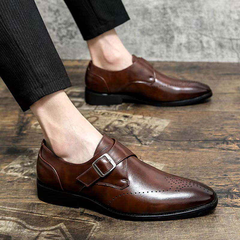 Elliot &amp; Stone Ashford Monk Strap Dress Shoes Perforated Toe
