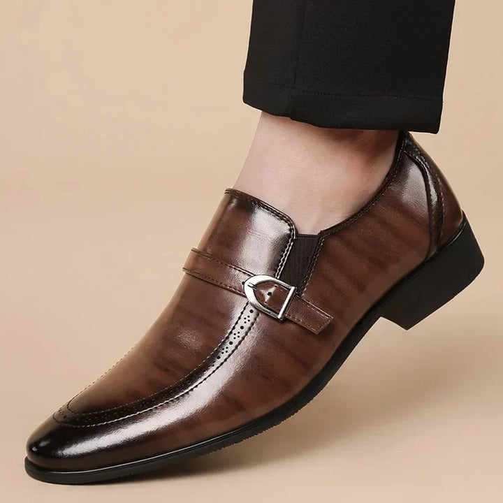 Saint Aurell Harrison Leather Monk Strap Loafers Pointed Toe