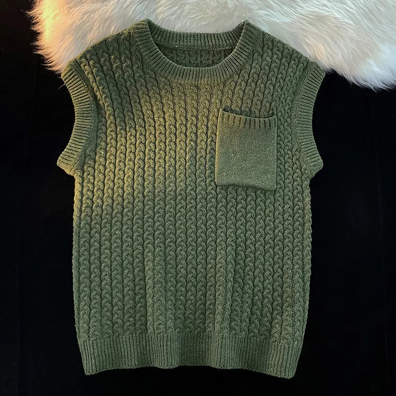 Saint Aurell Elwood Cable-Knit Vest Relaxed Fit with Pocket