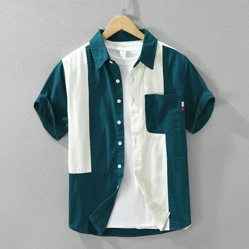 Saint Aurell Ashton Color-Block Short Sleeve Button-Down Shirt