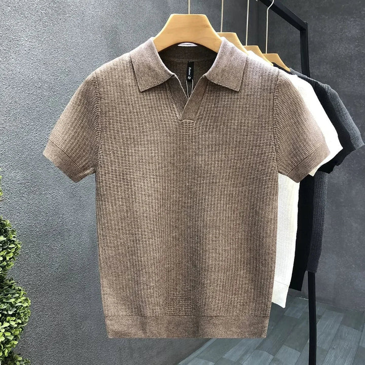 Elliot &amp; Stone Alden Knit Polo Textured Open Collar Shirt