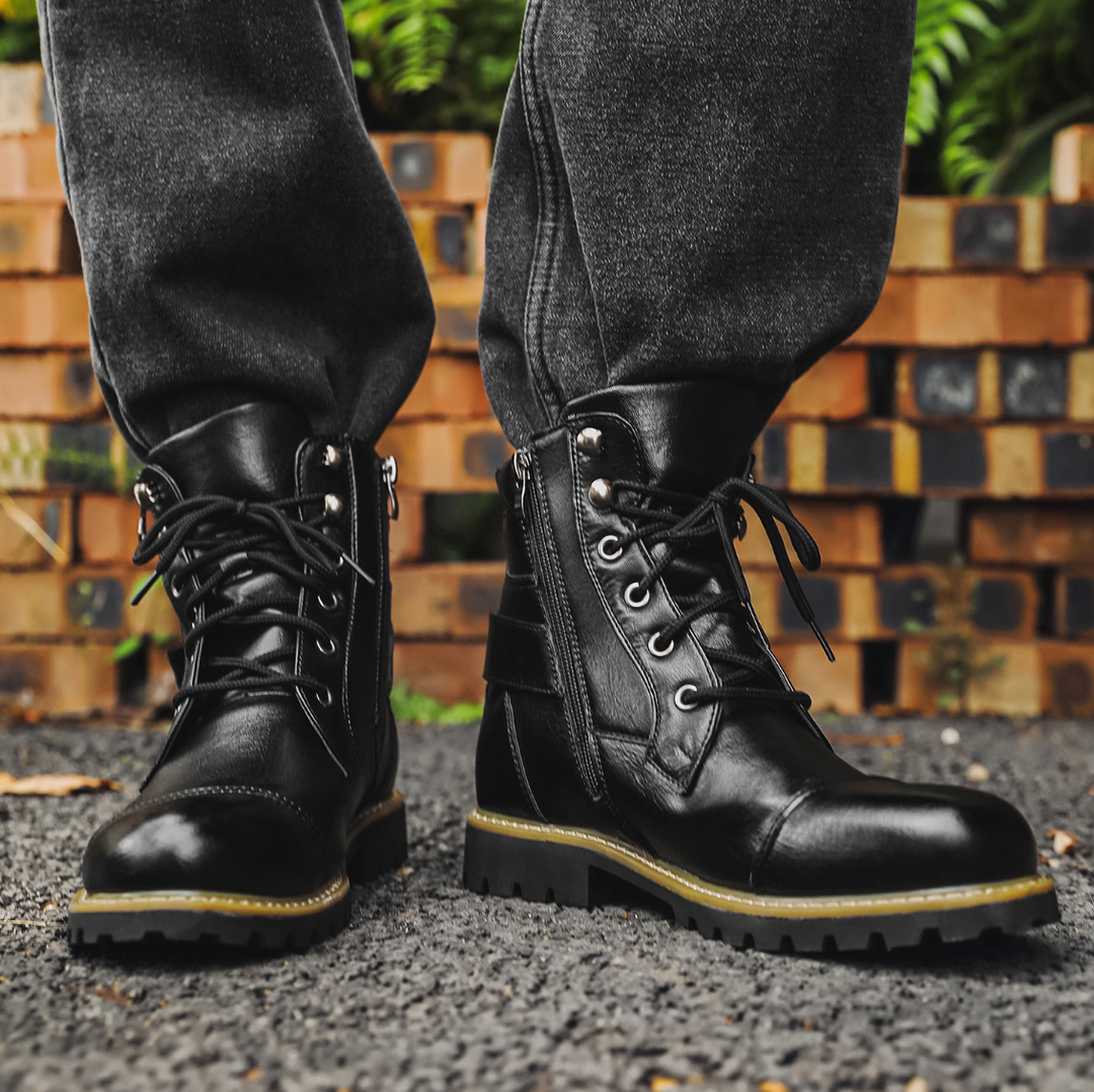 Saint Aurell Ridgefield Double-Zipper Leather Ankle Boots