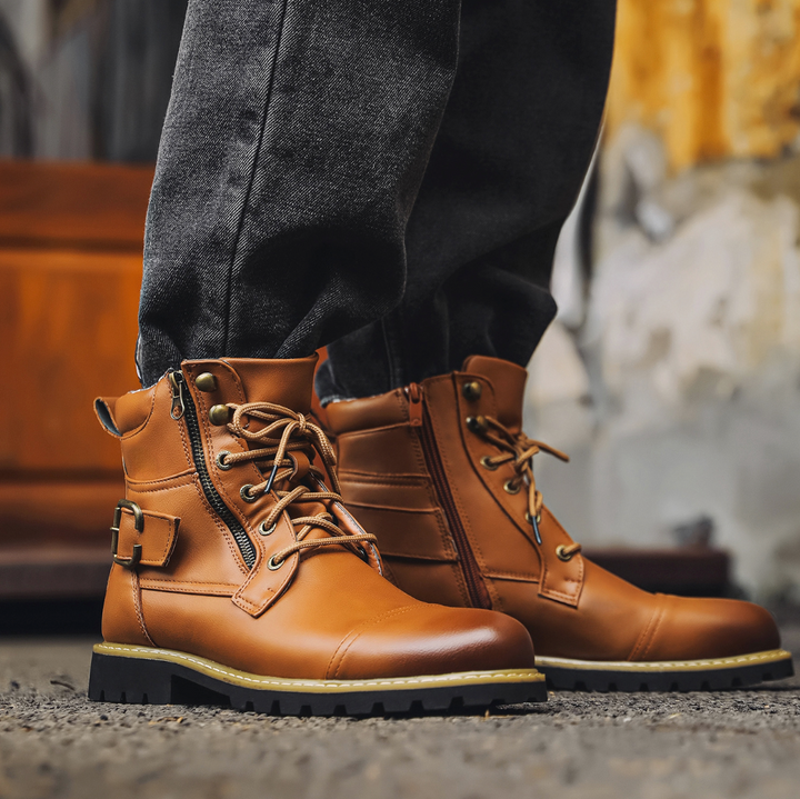 Saint Aurell Ridgefield Double-Zipper Leather Ankle Boots