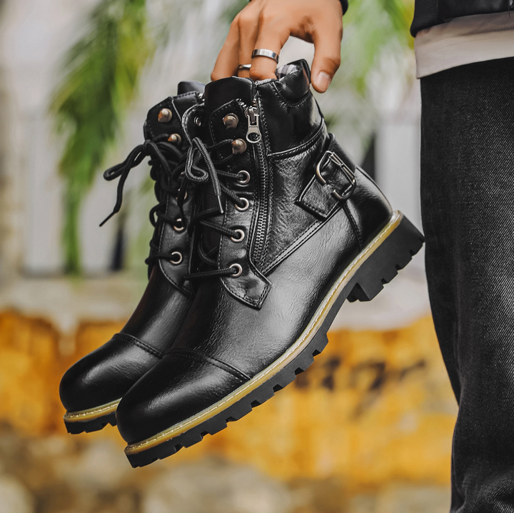 Saint Aurell Ridgefield Double-Zipper Leather Ankle Boots