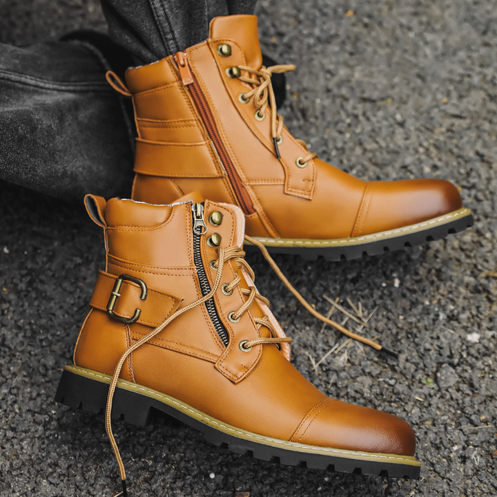Saint Aurell Ridgefield Double-Zipper Leather Ankle Boots