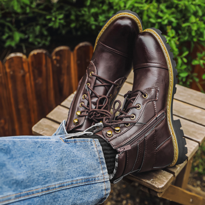 Saint Aurell Ridgefield Double-Zipper Leather Ankle Boots