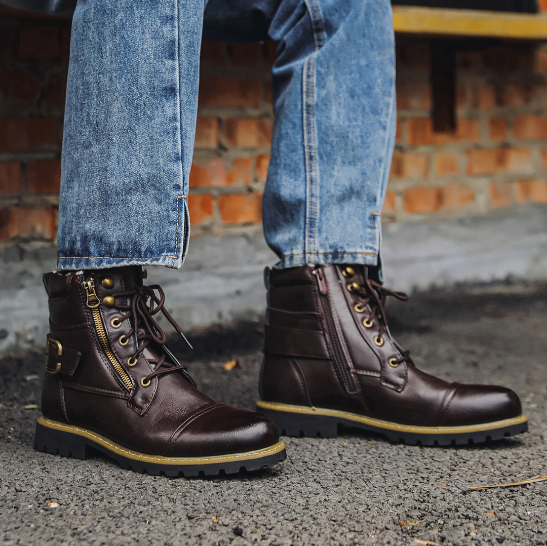 Saint Aurell Ridgefield Double-Zipper Leather Ankle Boots