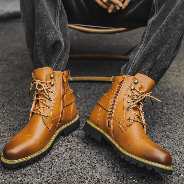 Saint Aurell Ridgefield Double-Zipper Leather Ankle Boots