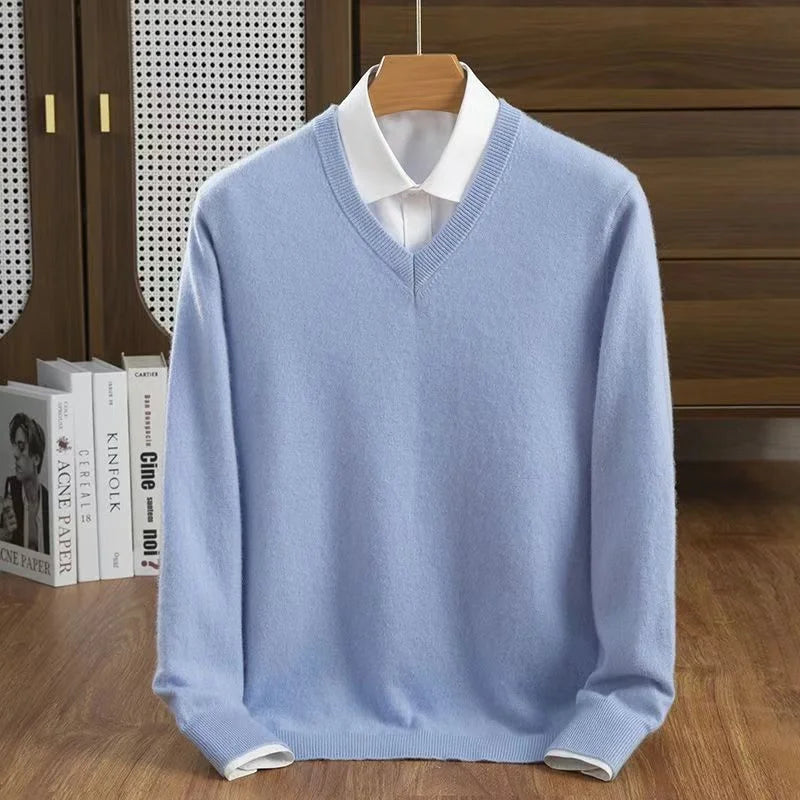 Saint Aurell Milan Cashmere V-Neck Sweater Lightweight Everyday Knit