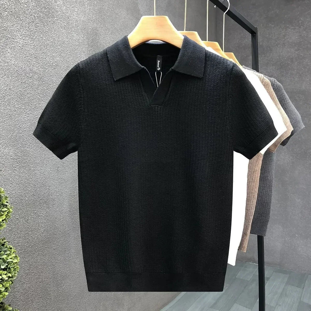 Elliot &amp; Stone Alden Knit Polo Textured Open Collar Shirt