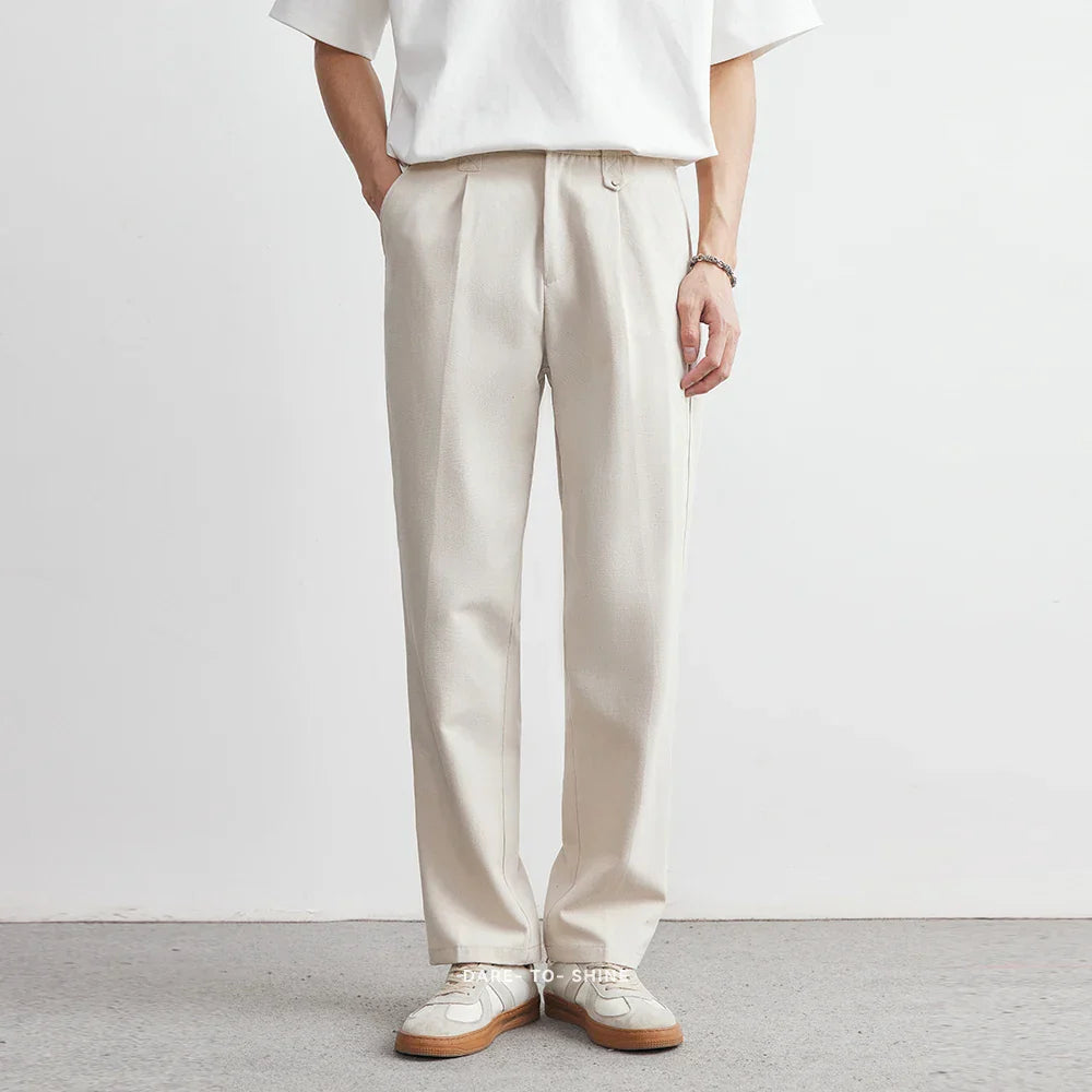 Saint Aurell Osaka Men's Pleated Straight-Leg Casual Pants