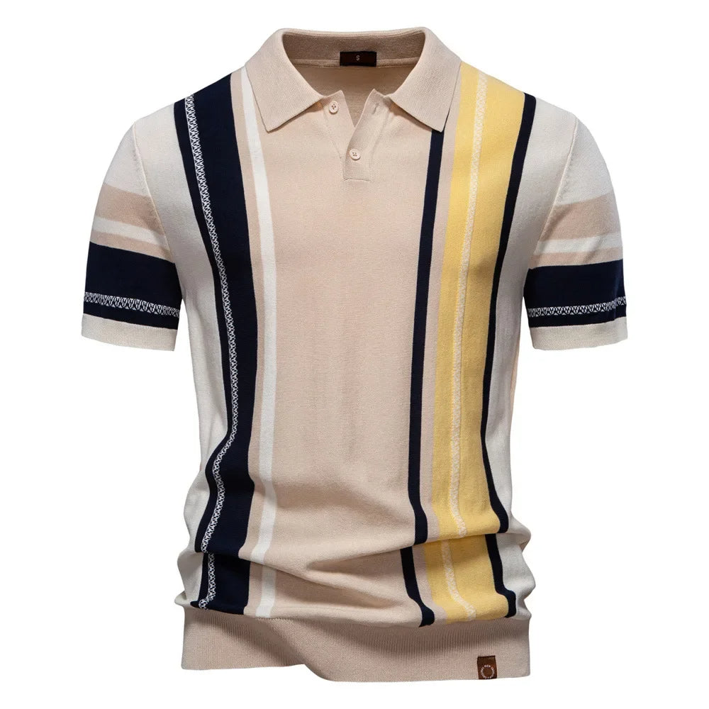 Saint Aurell Marzio Contrast Knit Polo Short Sleeve Shirt