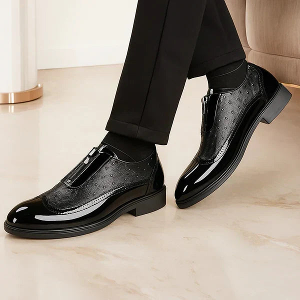 Saint Aurell Oxford Ostrich Leather Shoes With Patent Panels
