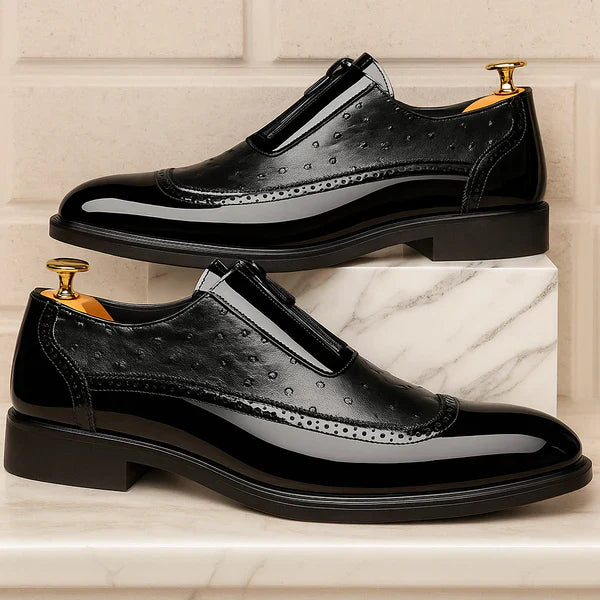 Saint Aurell Oxford Ostrich Leather Shoes With Patent Panels