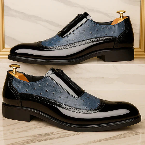 Saint Aurell Oxford Ostrich Leather Shoes With Patent Panels