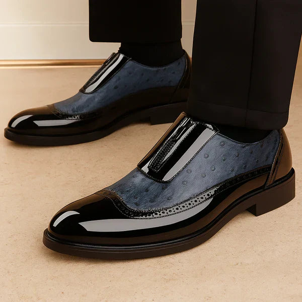 Saint Aurell Oxford Ostrich Leather Shoes With Patent Panels