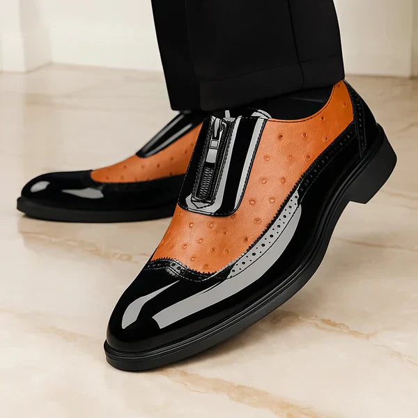 Saint Aurell Oxford Ostrich Leather Shoes With Patent Panels