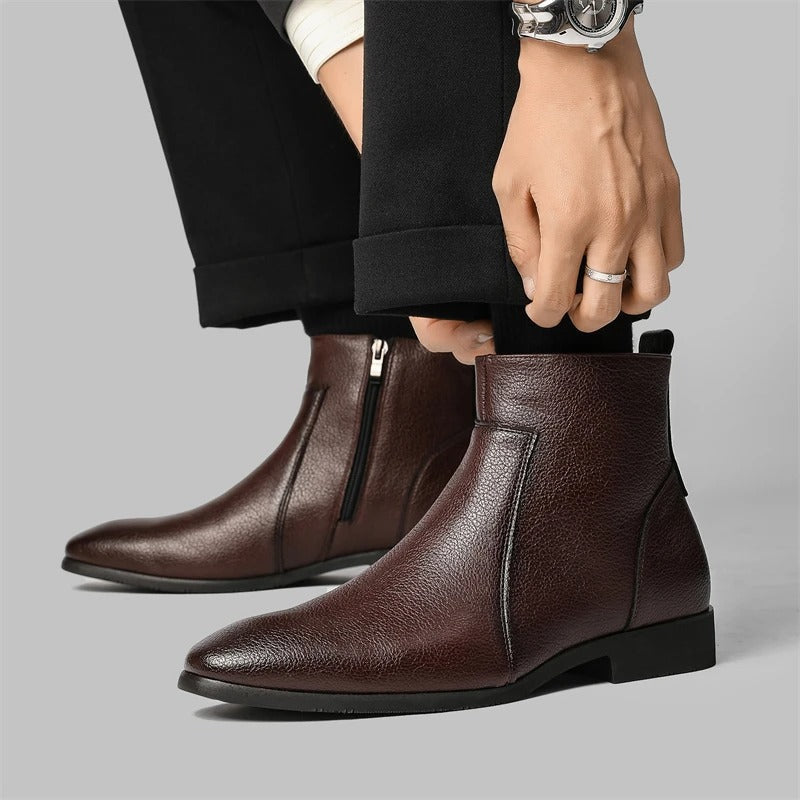 Elliot & Stone Mercer Zip Leather Boots Men's Minimalist Pointed Toe