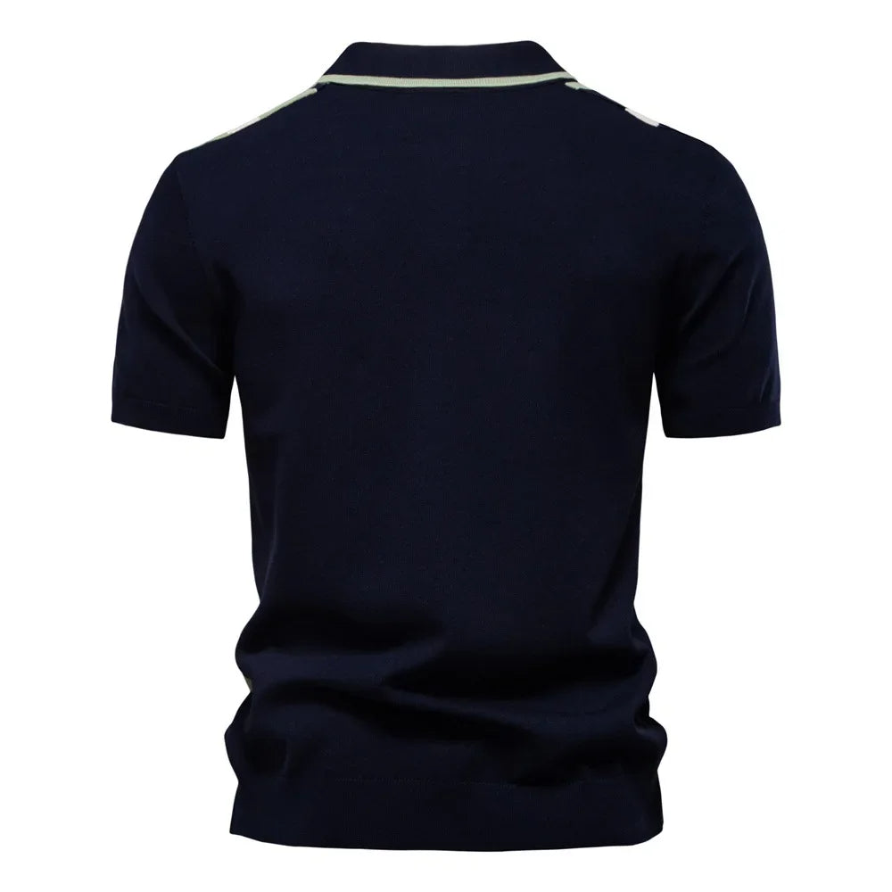 Saint Aurell Marzio Contrast Knit Polo Short Sleeve Shirt