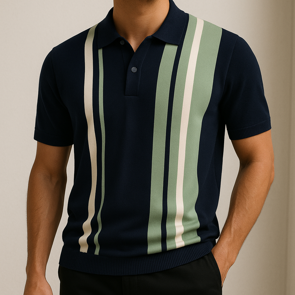 Saint Aurell Marzio Contrast Knit Polo Short Sleeve Shirt