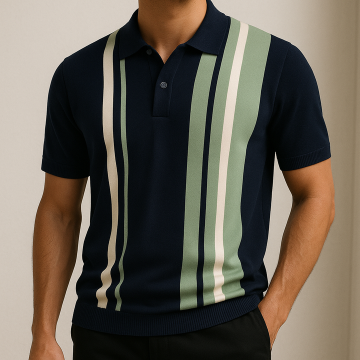 Saint Aurell Marzio Contrast Knit Polo Short Sleeve Shirt