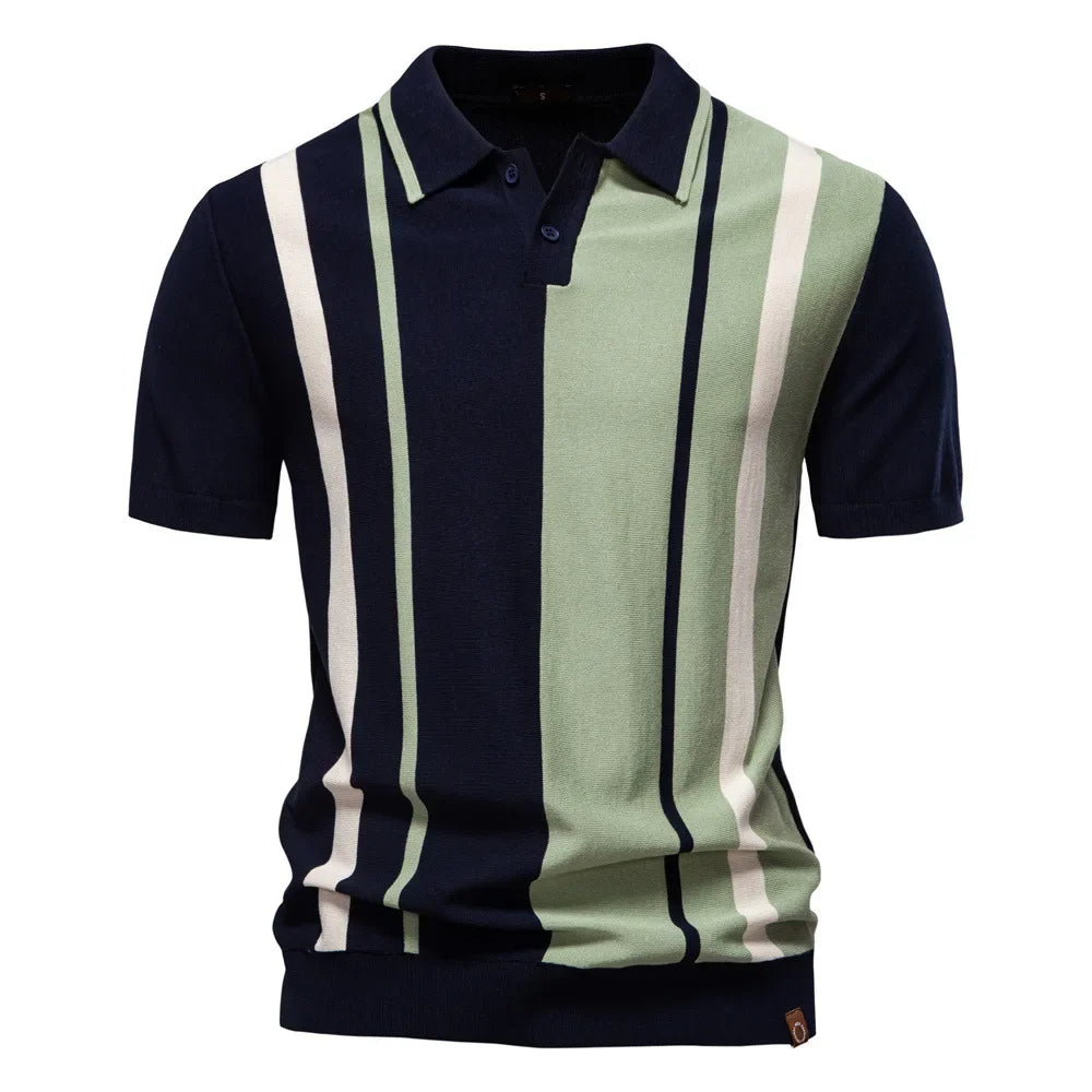 Saint Aurell Marzio Contrast Knit Polo Short Sleeve Shirt