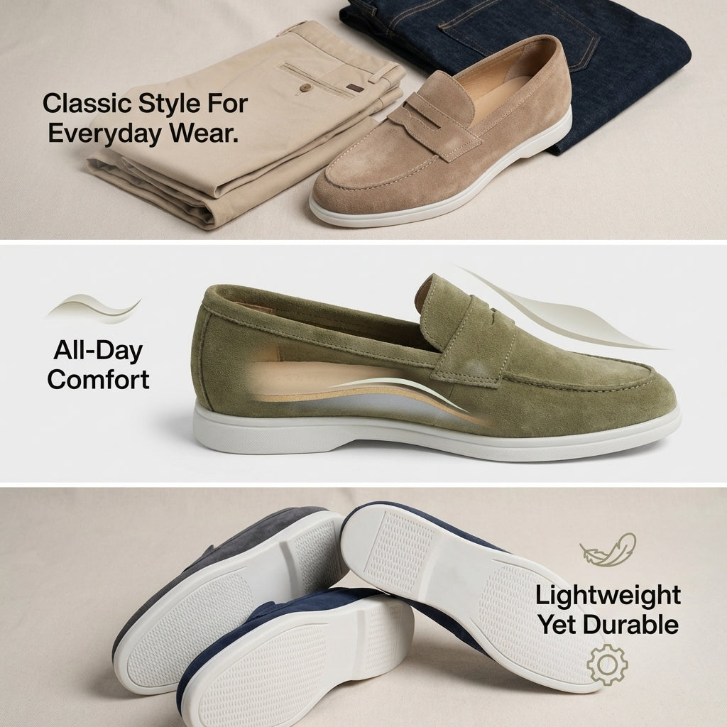 Elliot &amp; Stone Mayfair Suede Penny Loafers Lightweight Cushioned