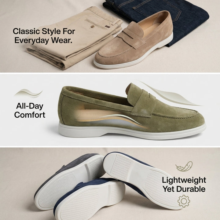 Elliot &amp; Stone Mayfair Suede Penny Loafers Lightweight Cushioned