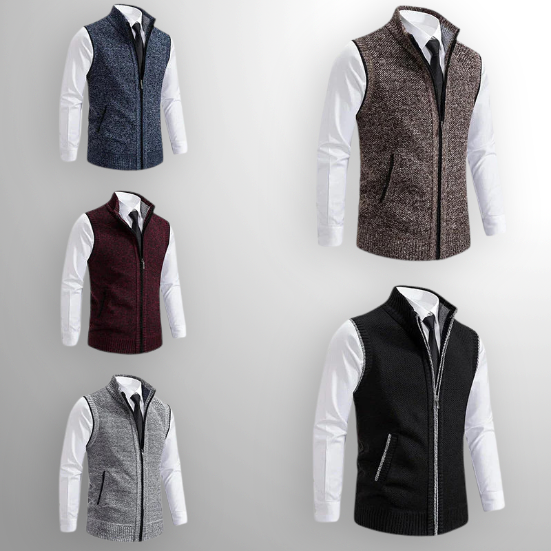 Saint Aurell Harrison Full-Zip Lambswool Vest Sleeveless Knit Outerwear